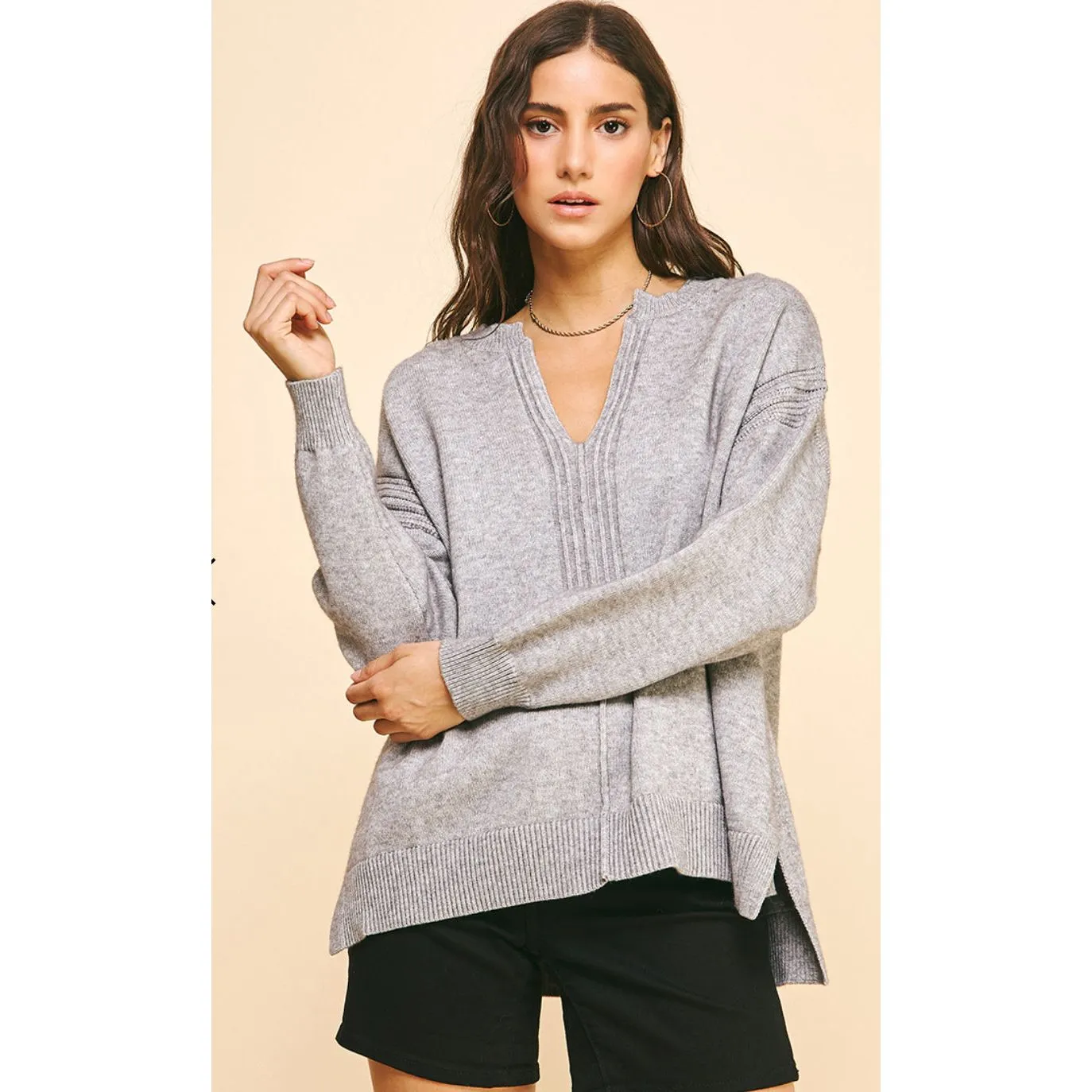 Gia Grey V-Neck PINCH Sweater