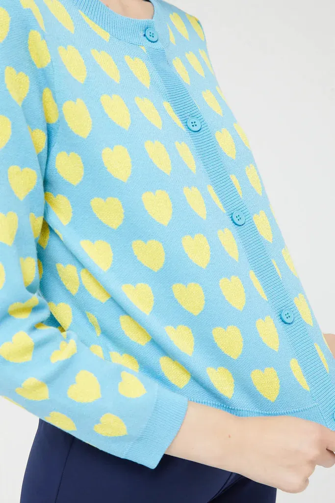 Heart Print Cardigan - Blue