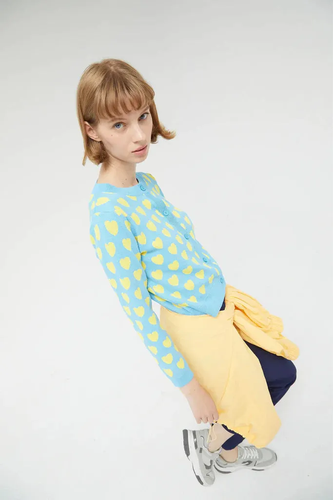 Heart Print Cardigan - Blue