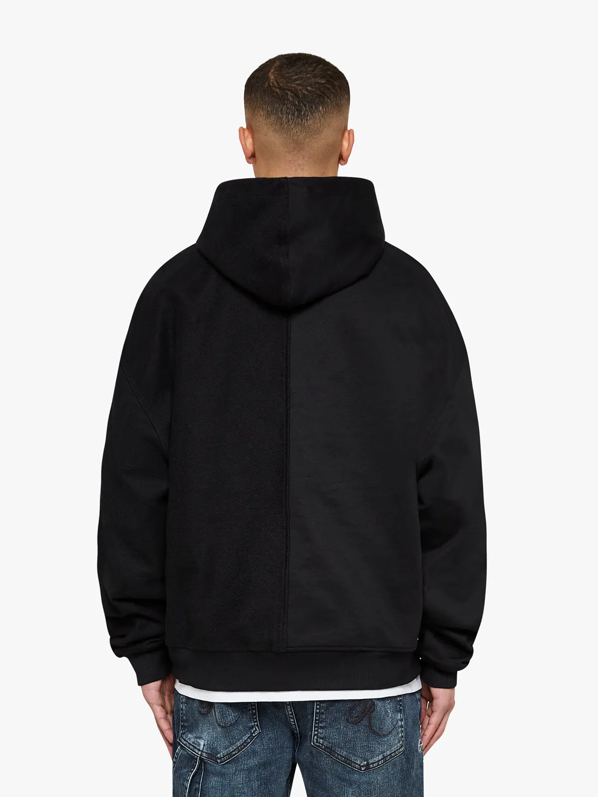 HEAVY SPLIT INSIDE OUT HOODIE - BLACK