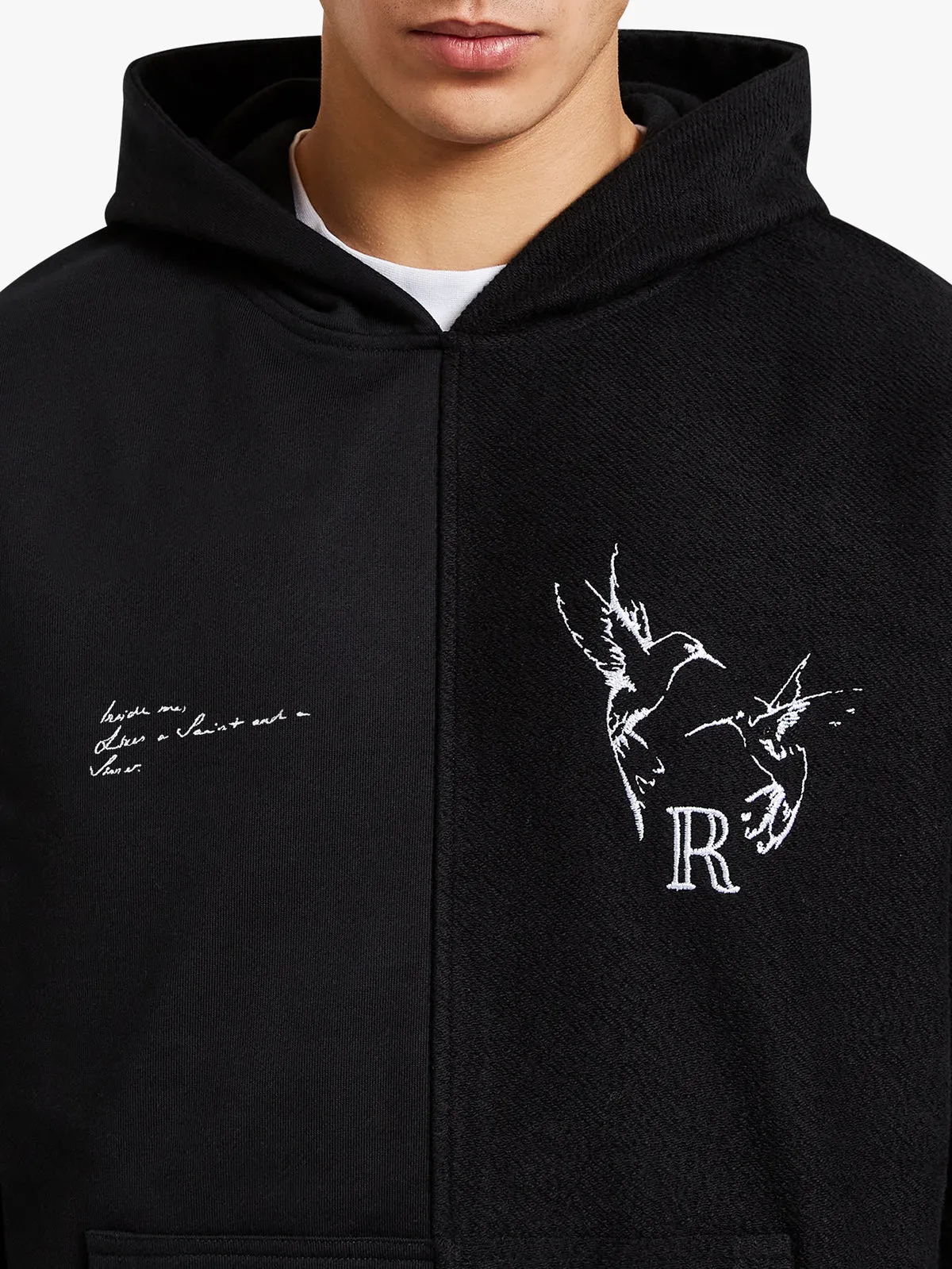 HEAVY SPLIT INSIDE OUT HOODIE - BLACK