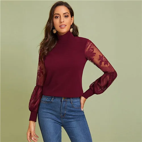 High Neck Lantern Sleeve Top