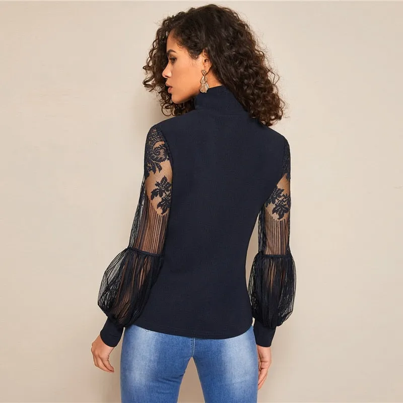 High Neck Lantern Sleeve Top