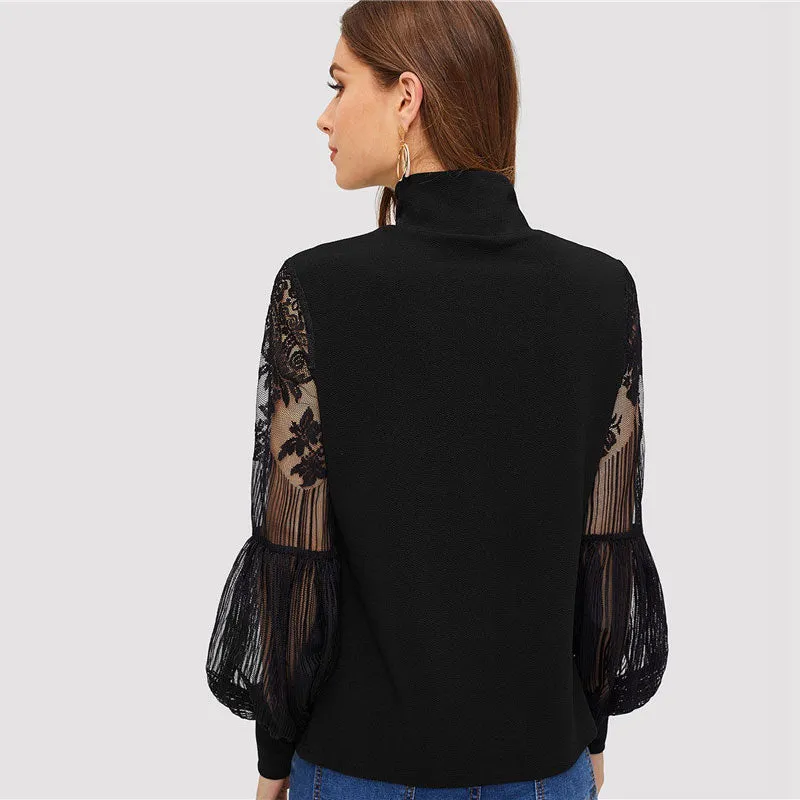 High Neck Lantern Sleeve Top