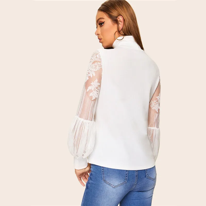 High Neck Lantern Sleeve Top