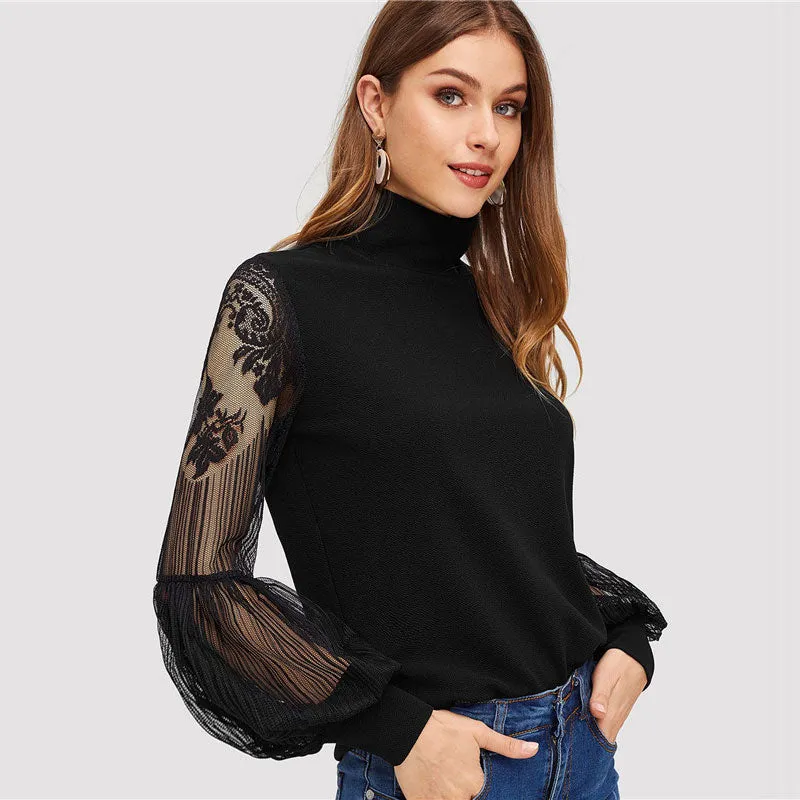 High Neck Lantern Sleeve Top