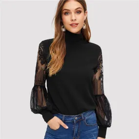 High Neck Lantern Sleeve Top