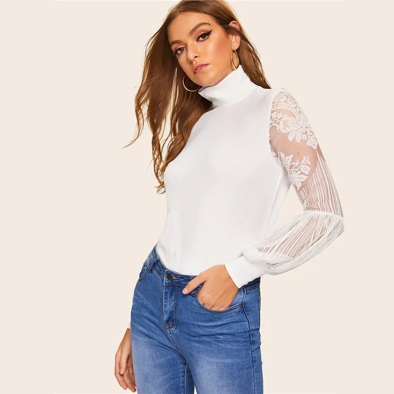 High Neck Lantern Sleeve Top