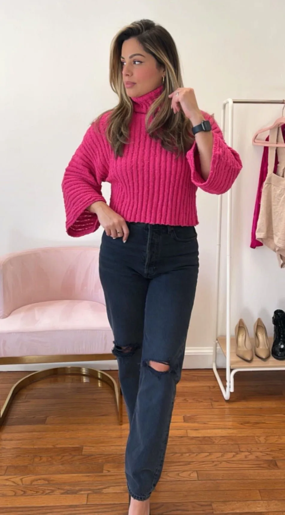 Hot Pink Turtleneck Sweater