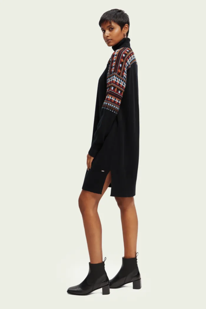 Knitted Ikat Turtleneck Mini Dress