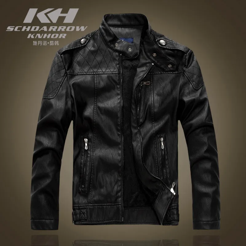 Leather Jacket Men's Standing Collar Washed PU Leather Jacket Nostalgia | 8899