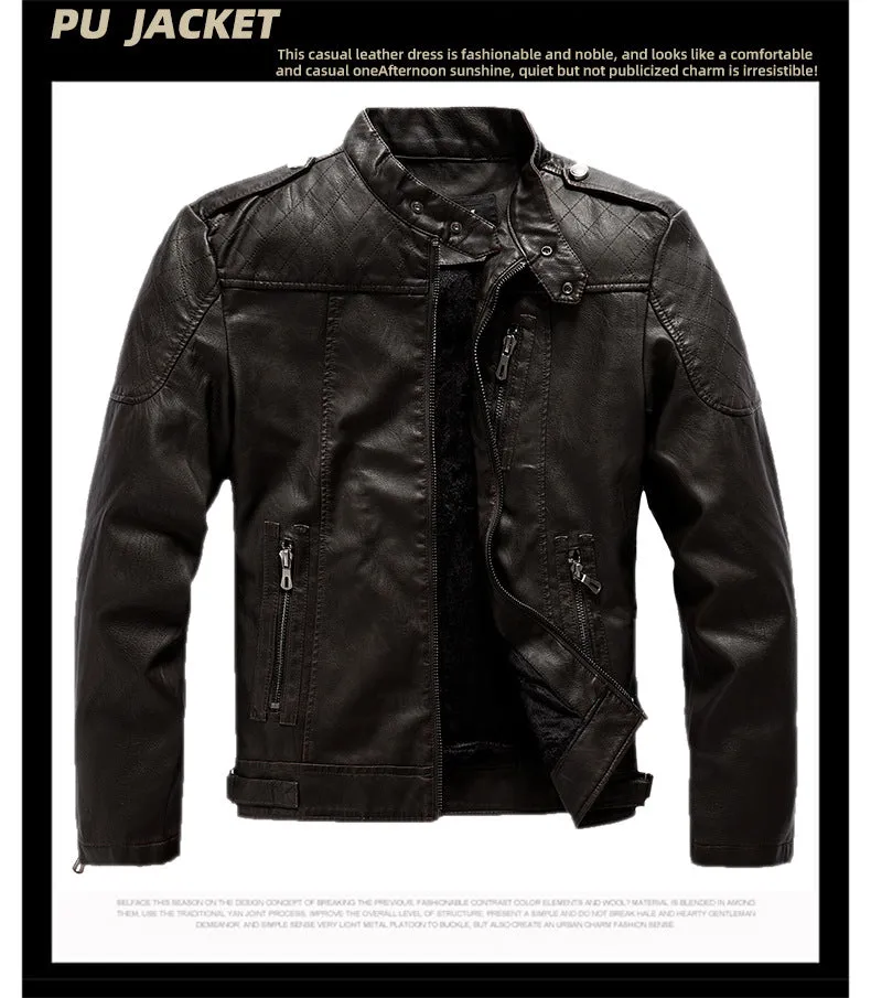 Leather Jacket Men's Standing Collar Washed PU Leather Jacket Nostalgia | 8899