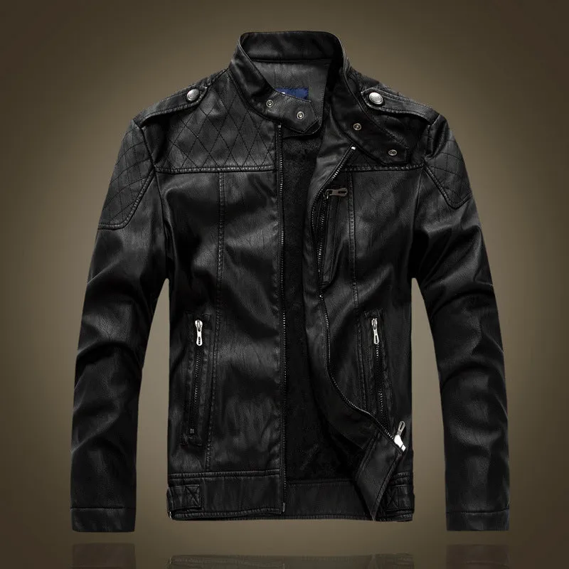 Leather Jacket Men's Standing Collar Washed PU Leather Jacket Nostalgia | 8899