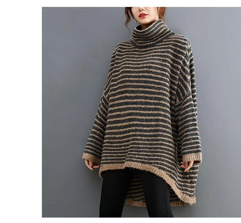 Leisure Loose Kitting Striped Hoodies Sweaters