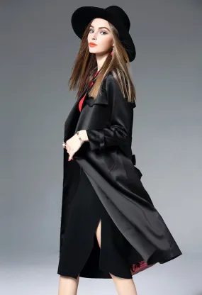 LONG SLEEVE TURN OVER COLLAR TRENCH COAT W/BELT