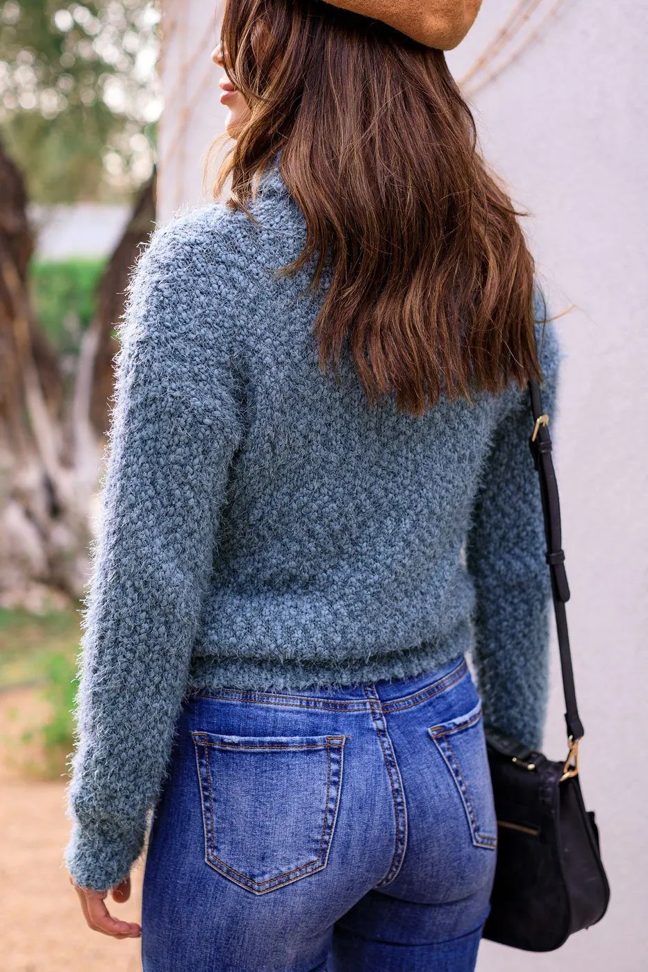 Love Me Madly Teal Fuzzy Knit Turtleneck Sweater