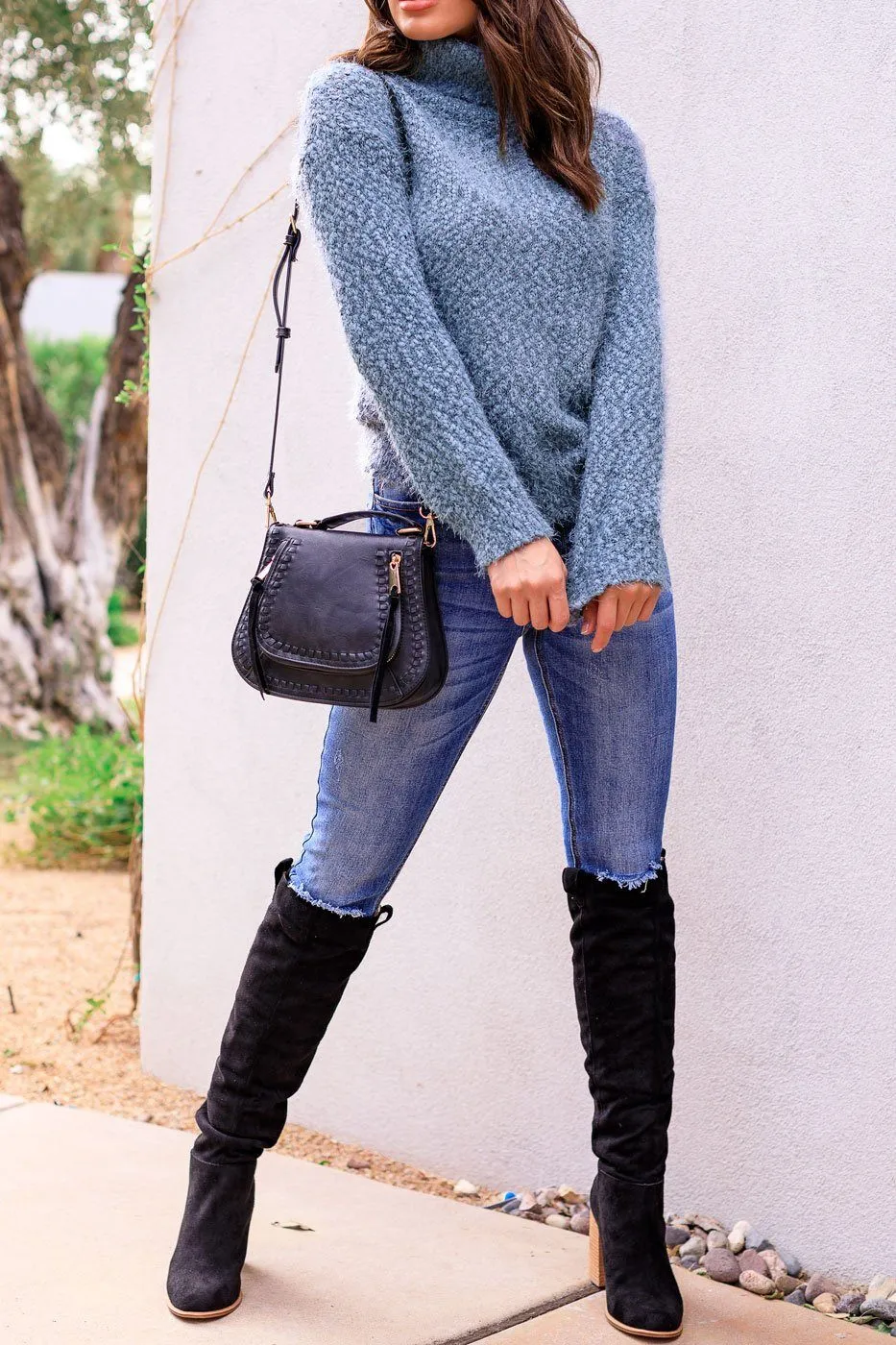 Love Me Madly Teal Fuzzy Knit Turtleneck Sweater