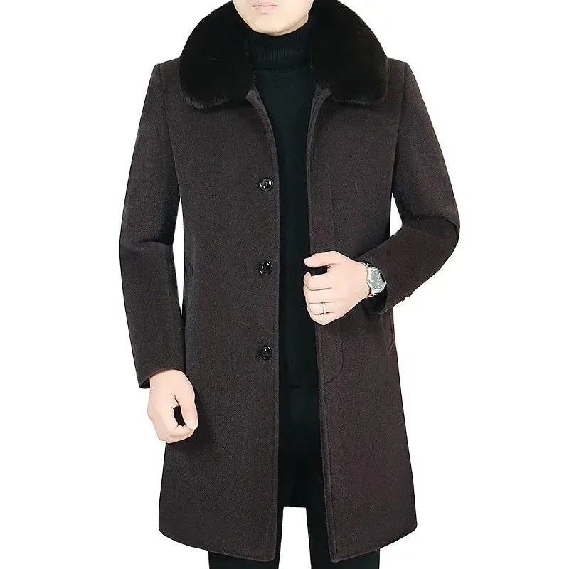 Men British Coat Wool Jacket Winter Heavy Cotton Slim Blend Casual Trench Coat | 805