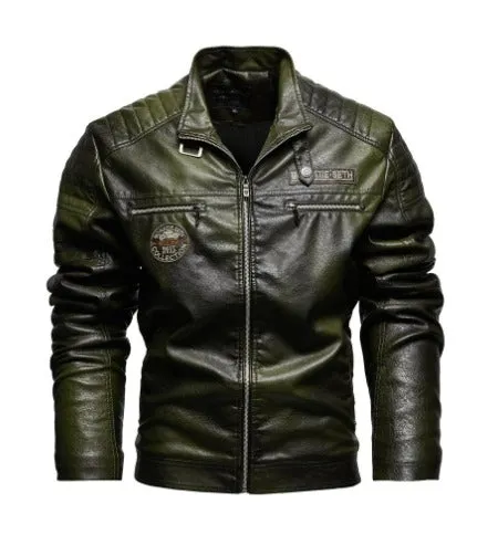 Men Leather Jacket Fleece Lining PU Leather Coat Plus Size Gents Lapel Embroidery Blazer Jacket | 6693