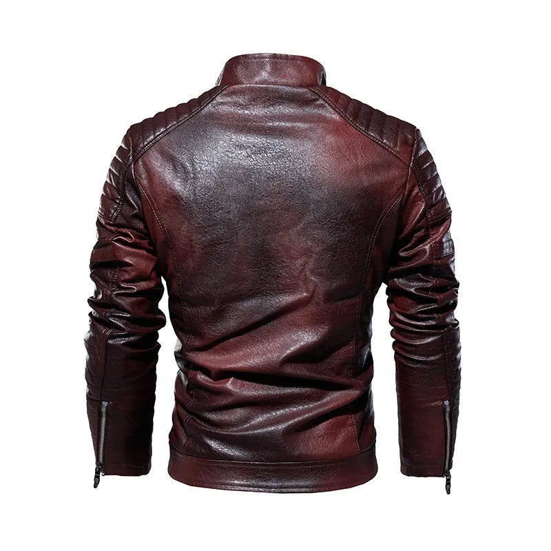 Men Leather Jacket Fleece Lining PU Leather Coat Plus Size Gents Lapel Embroidery Blazer Jacket | 6693