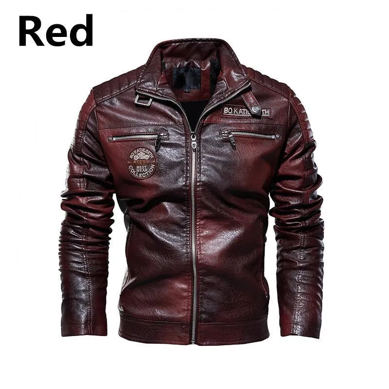 Men Leather Jacket Fleece Lining PU Leather Coat Plus Size Gents Lapel Embroidery Blazer Jacket | 6693