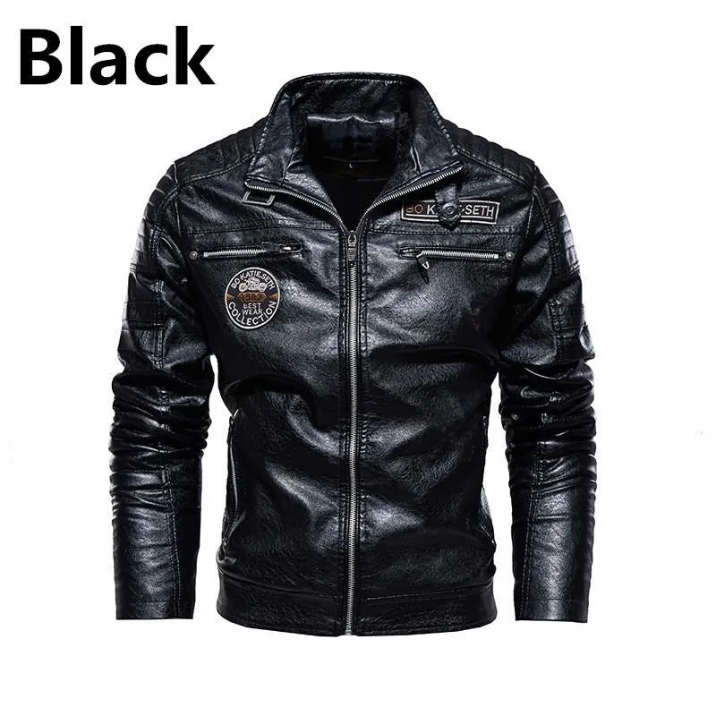 Men Leather Jacket Fleece Lining PU Leather Coat Plus Size Gents Lapel Embroidery Blazer Jacket | 6693