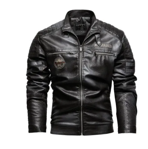 Men Leather Jacket Fleece Lining PU Leather Coat Plus Size Gents Lapel Embroidery Blazer Jacket | 6693