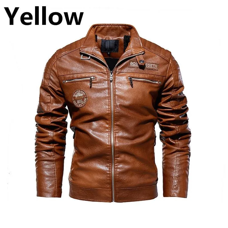 Men Leather Jacket Fleece Lining PU Leather Coat Plus Size Gents Lapel Embroidery Blazer Jacket | 6693