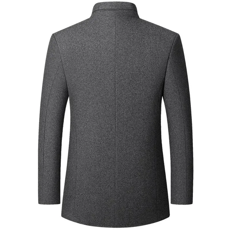 Men Stand Collar Long Sleeves Solid Color Daily Casual Woolen Jacket | J2105