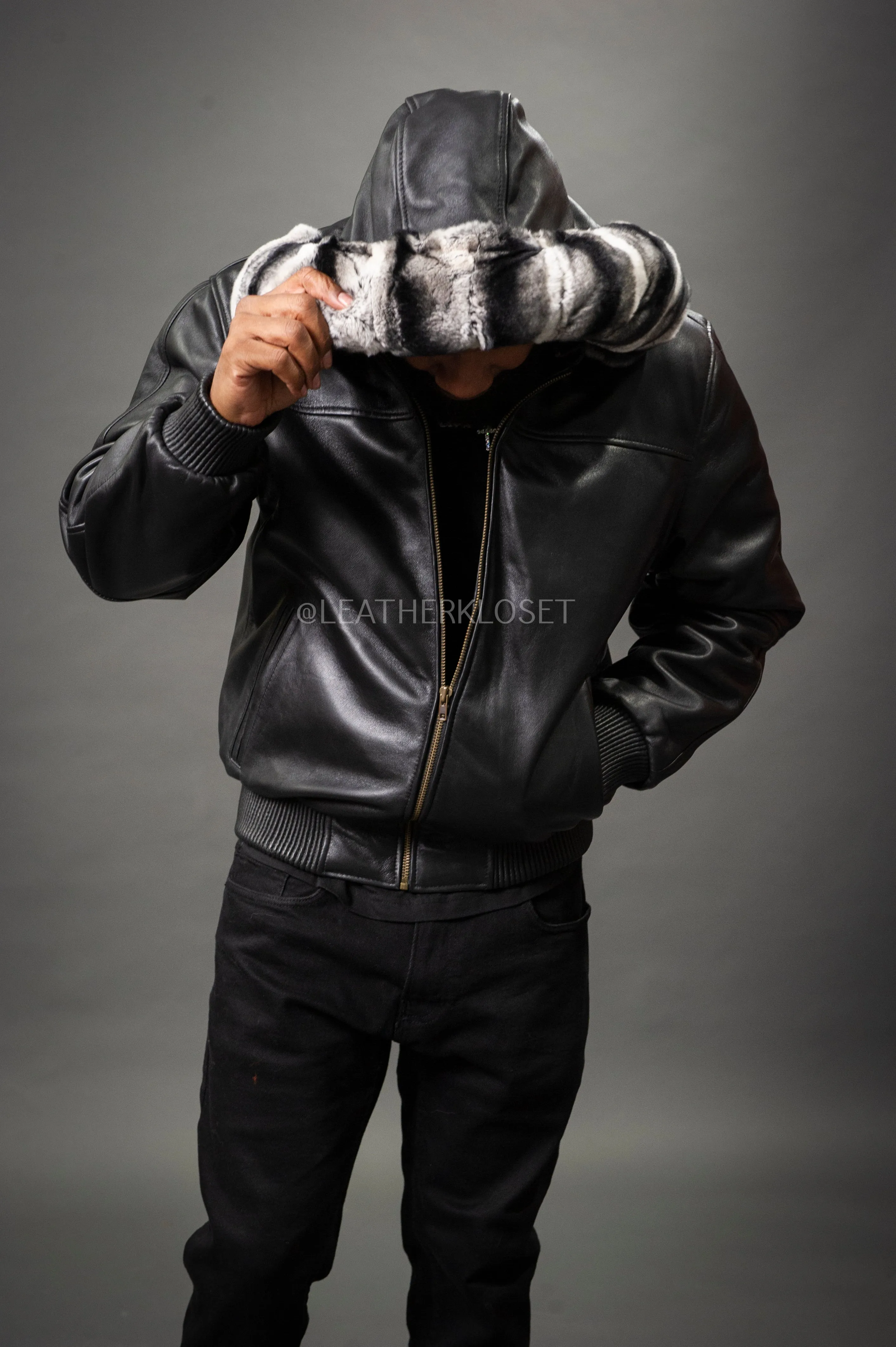 Men's Classic BB Jacket With Chinchilla Rex Rabbit Hood