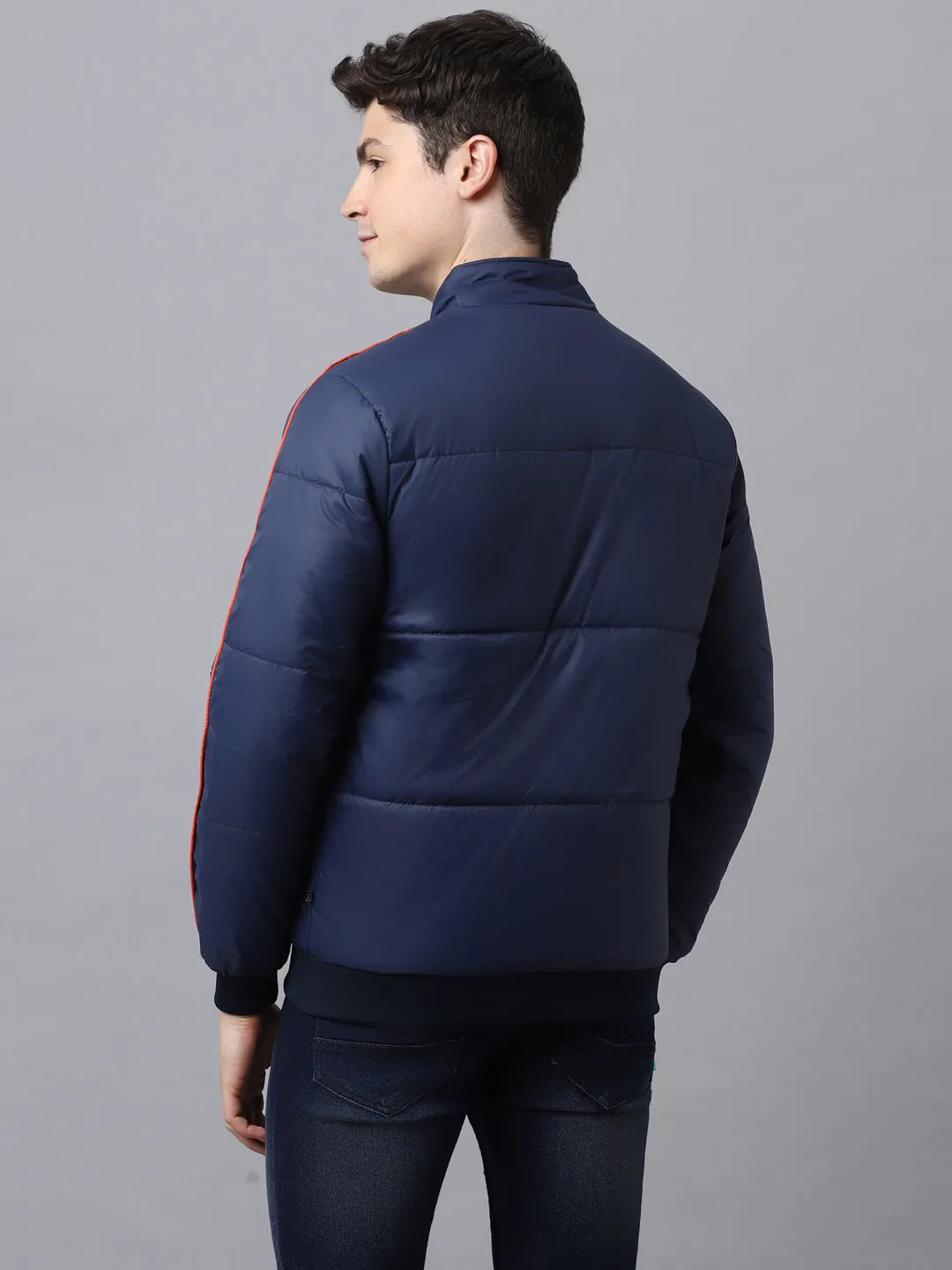 Men's Dark Blue Full Sleeve Zippered Puffer Jacket