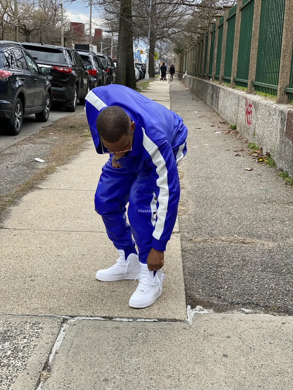 Men's Leather Track Suit Sweatsuit [Royal/White]