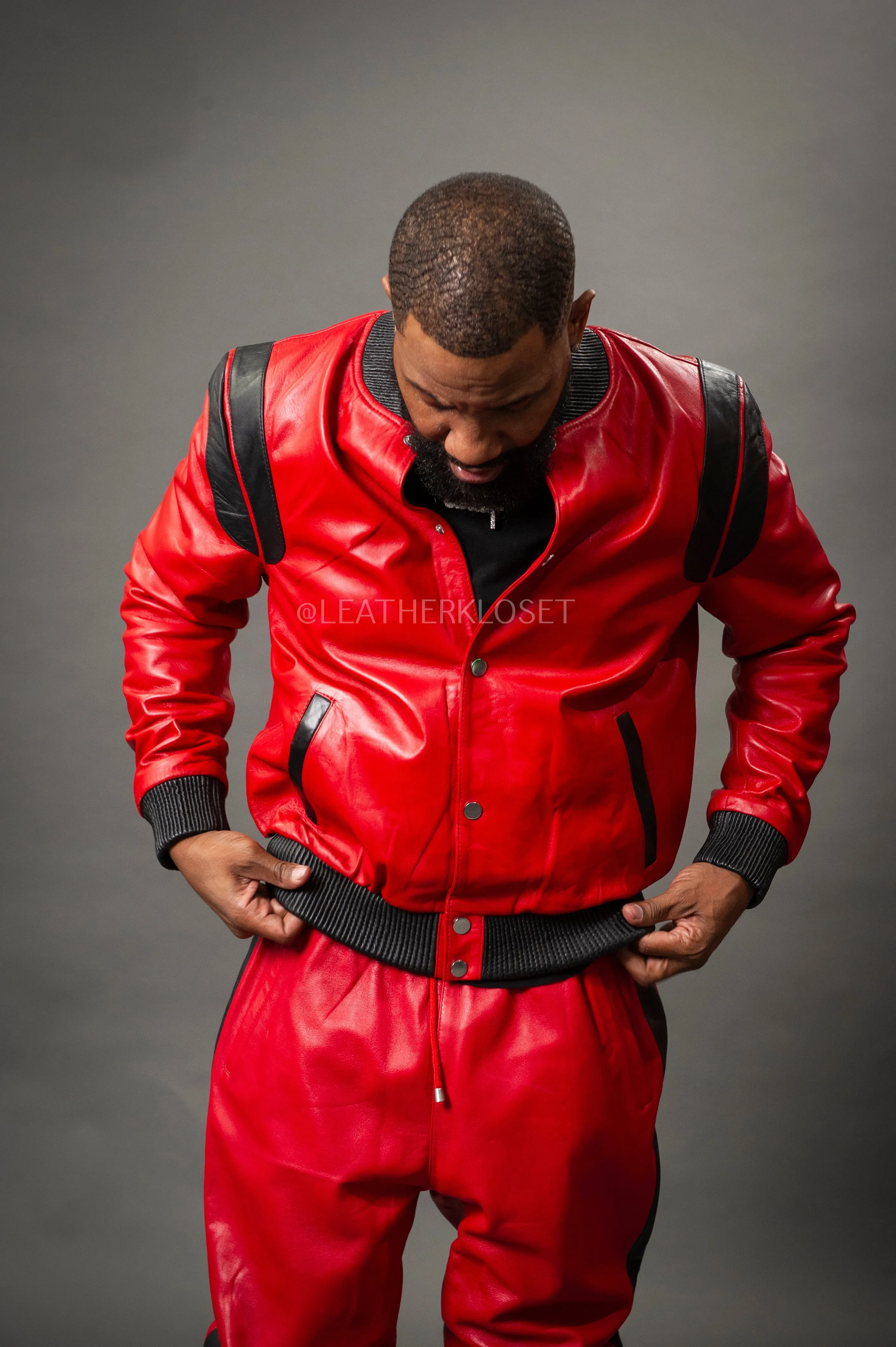 Men's Liam Leather Track Suit [Red/Black]