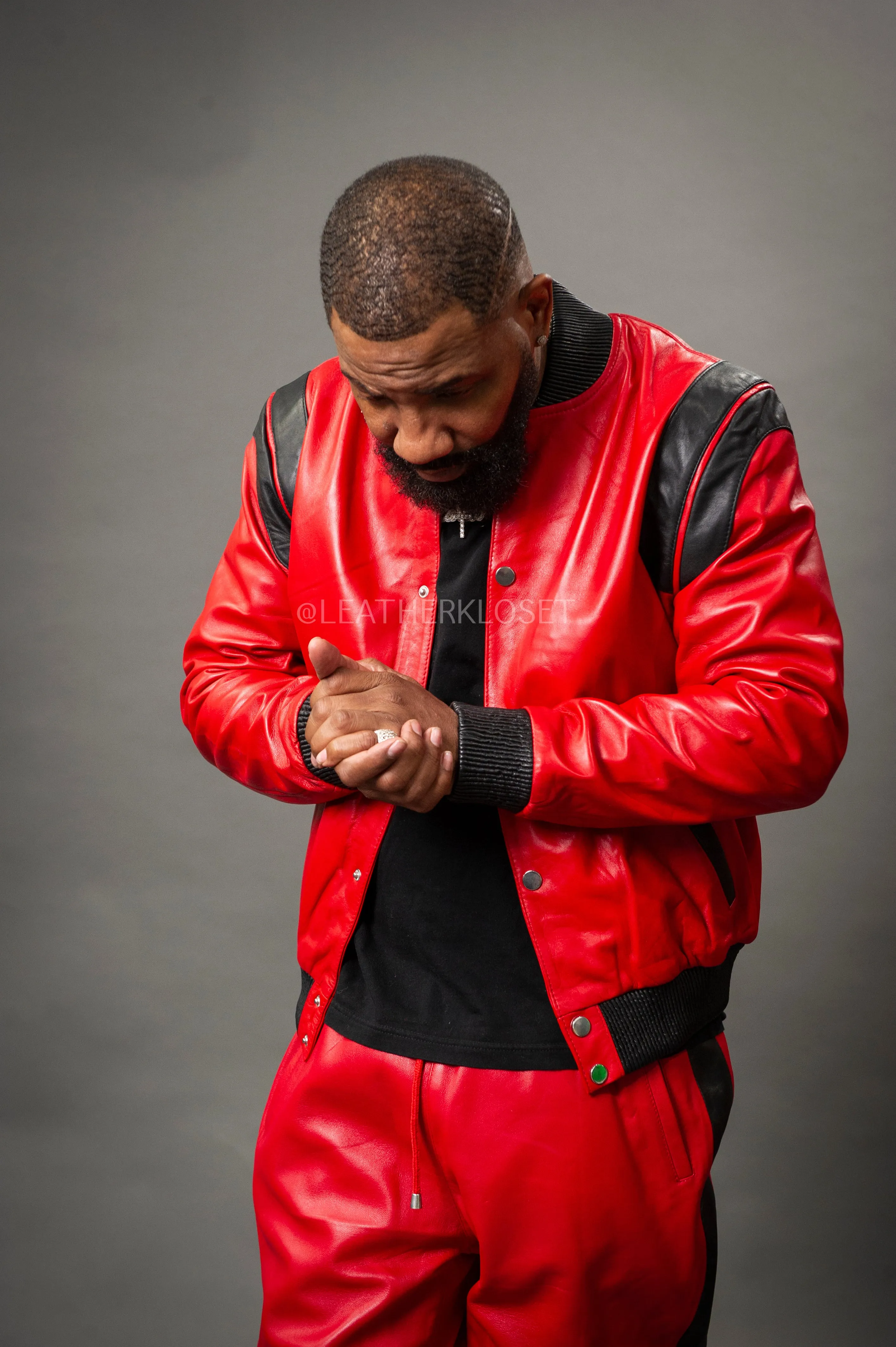 Men's Liam Leather Track Suit [Red/Black]