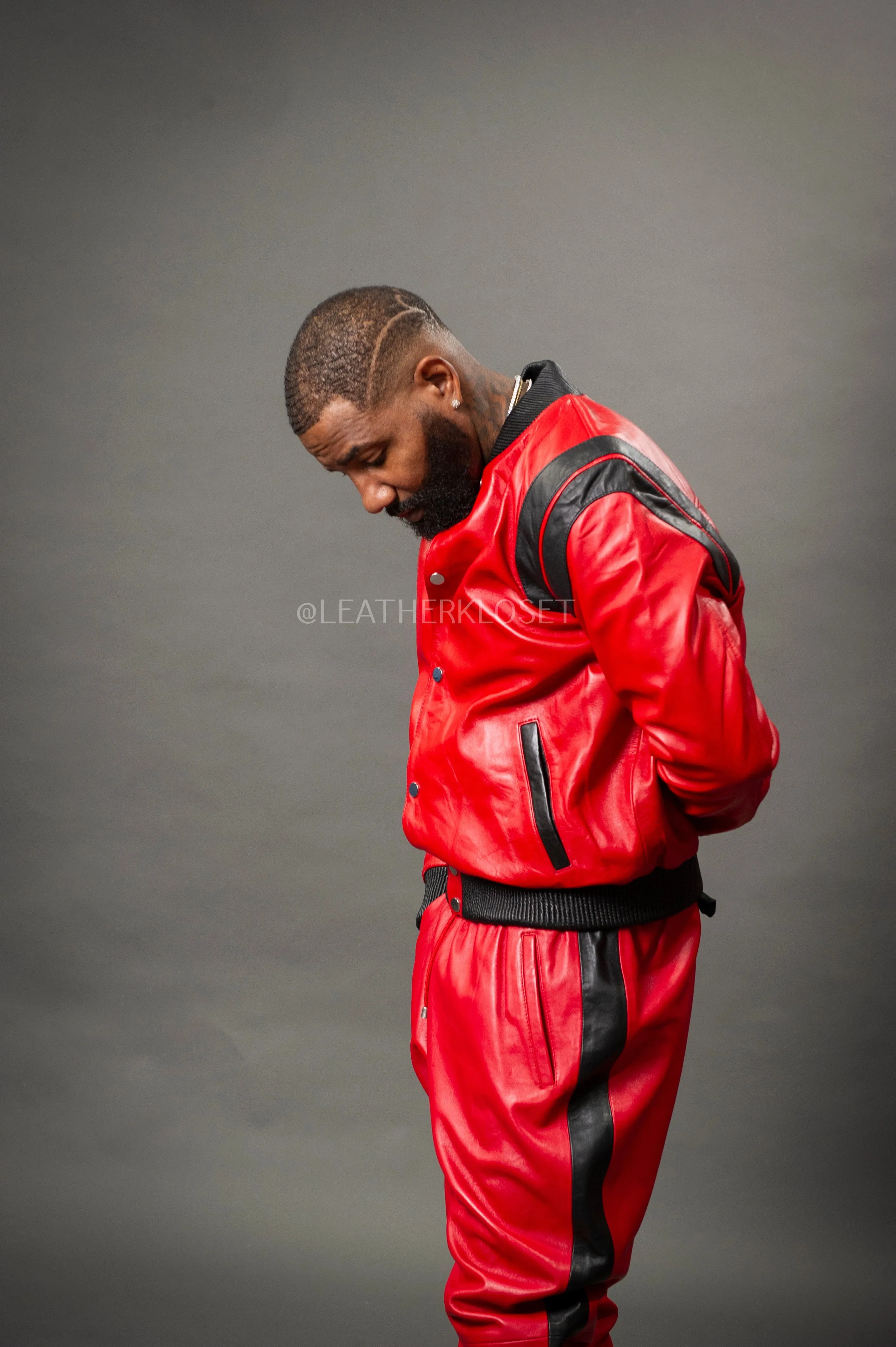 Men's Liam Leather Track Suit [Red/Black]