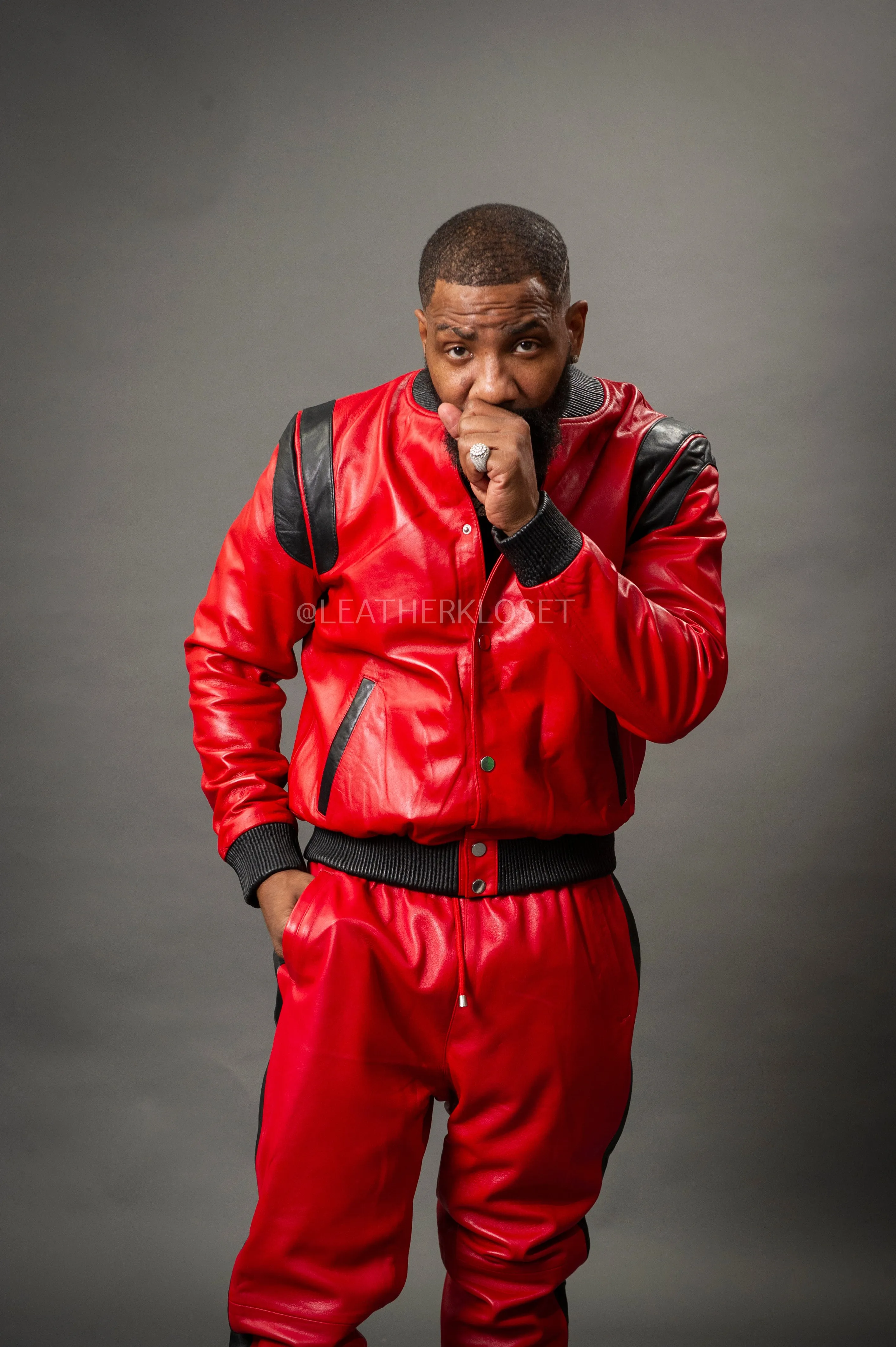 Men's Liam Leather Track Suit [Red/Black]