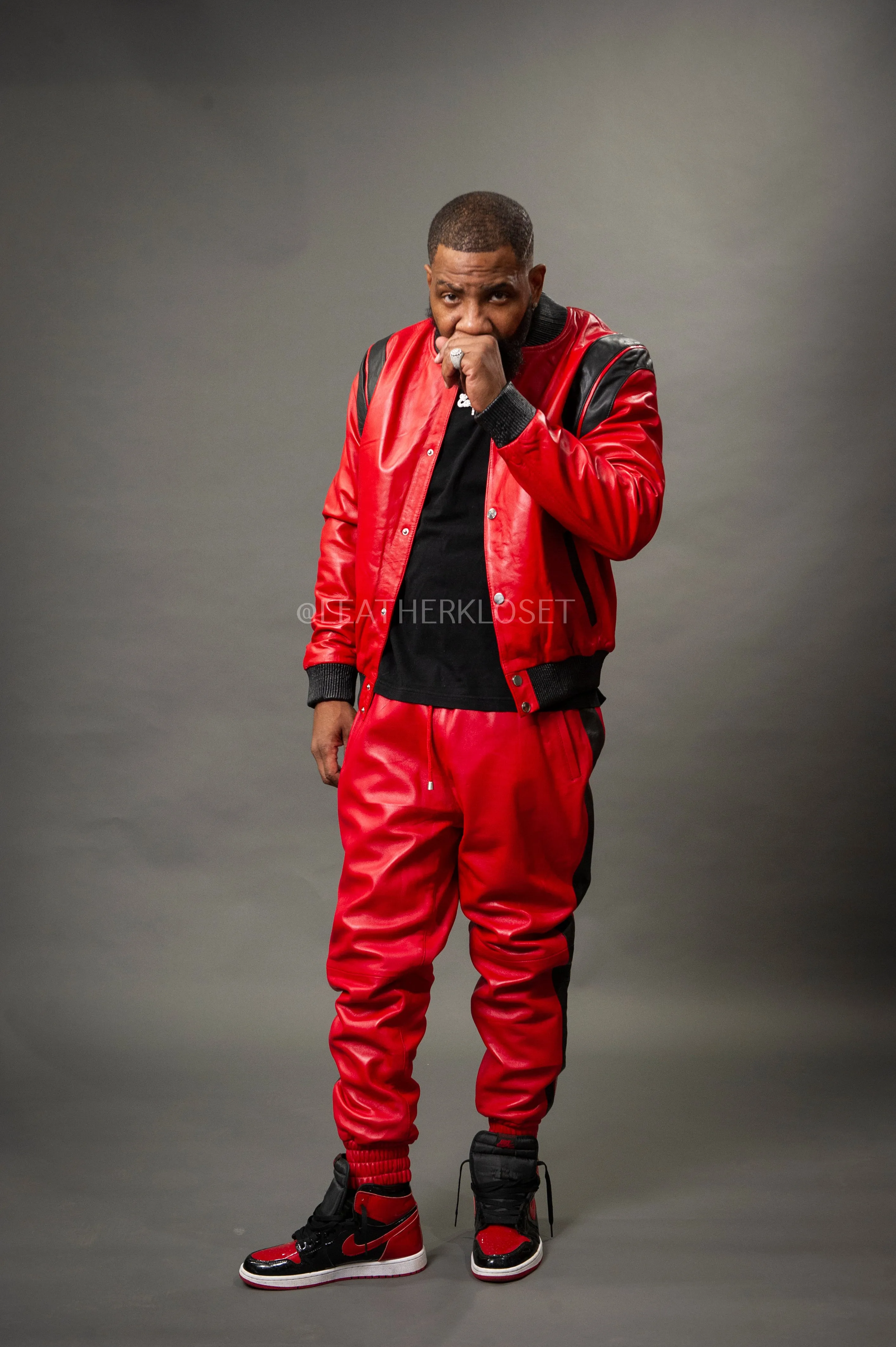 Men's Liam Leather Track Suit [Red/Black]