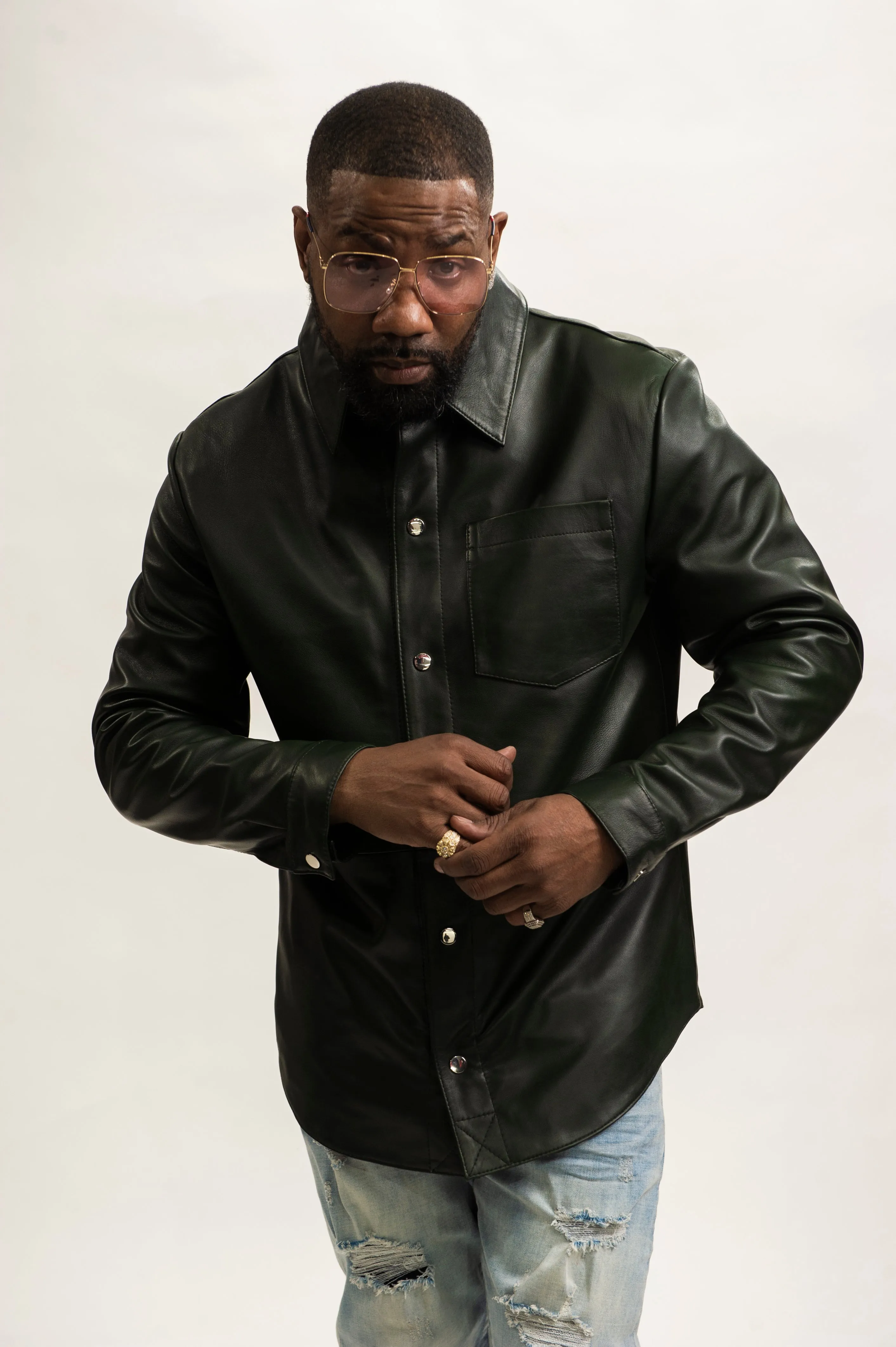 Men's Luka Leather Shirt [Forest Green]