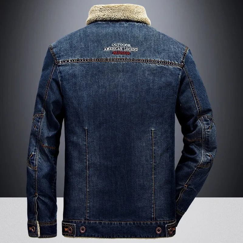 Men's New Style Jacket Casual Plus Size Velvet Denim Jacket Coat | 66009