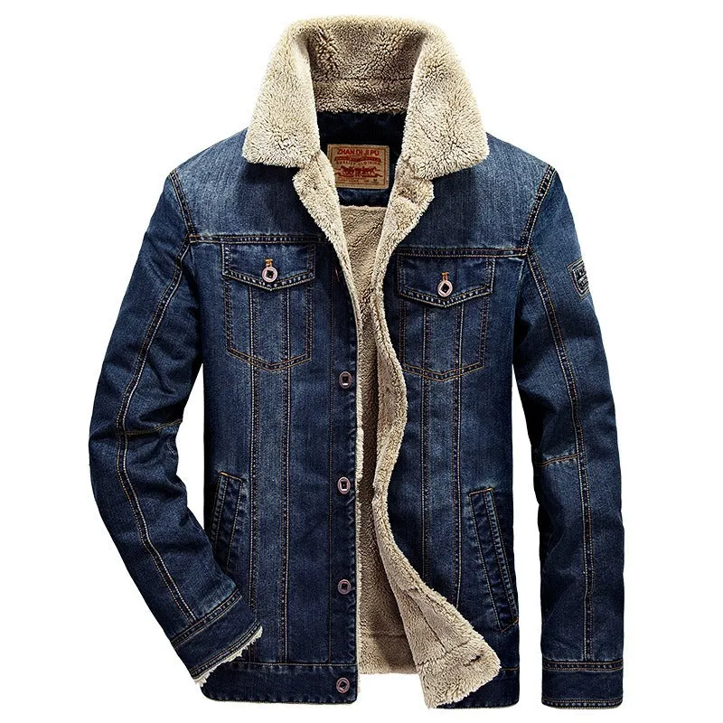 Men's New Style Jacket Casual Plus Size Velvet Denim Jacket Coat | 66009