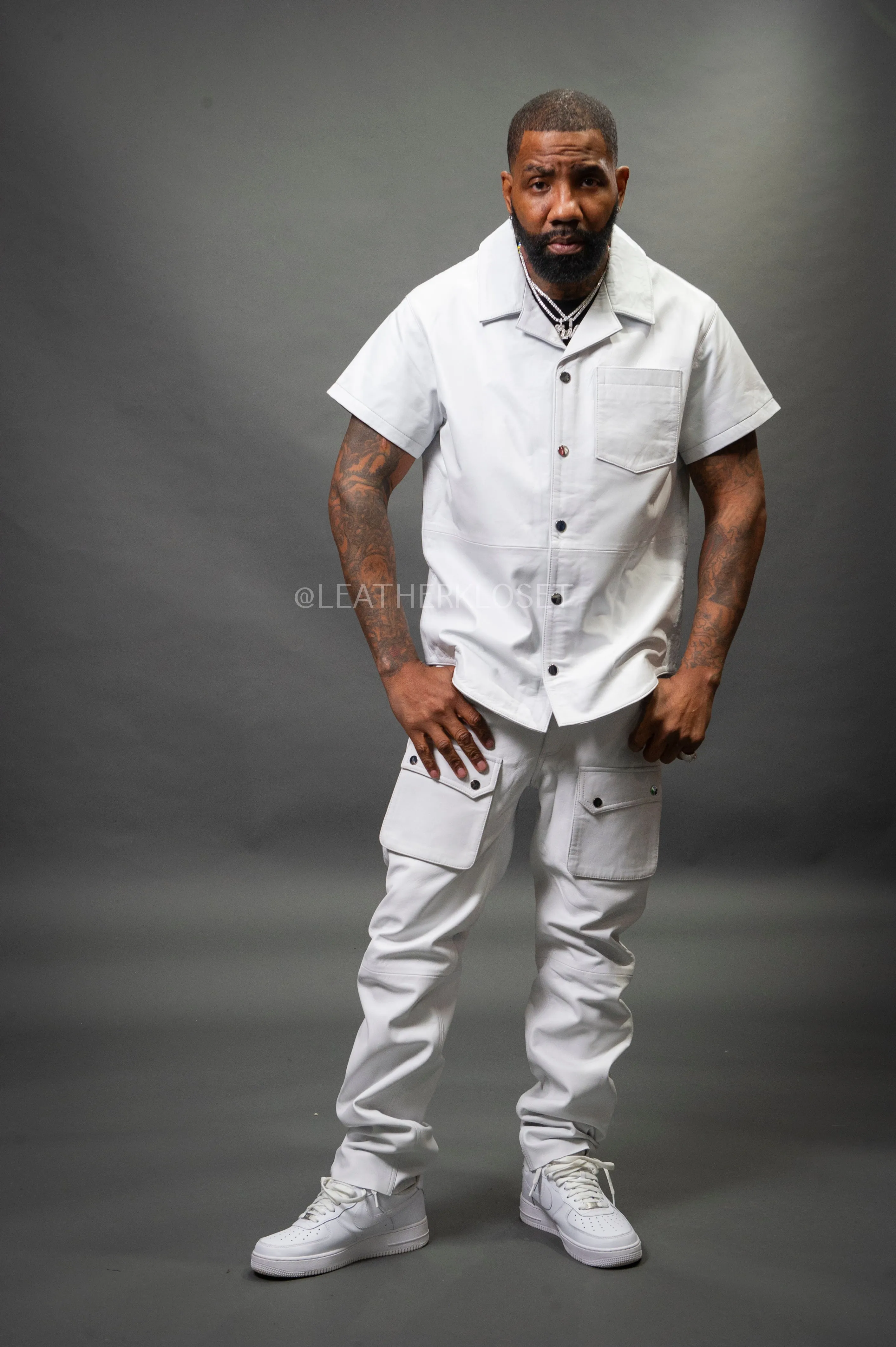 Men's Summer In Miami Luka Leather Short Sleeve Shirt [White]