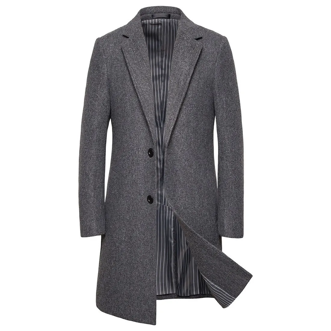 Men's Wool Trench Coat Turn Down Collar Long Wool & Blends Woolen Jacket Coat | JJ-YF601