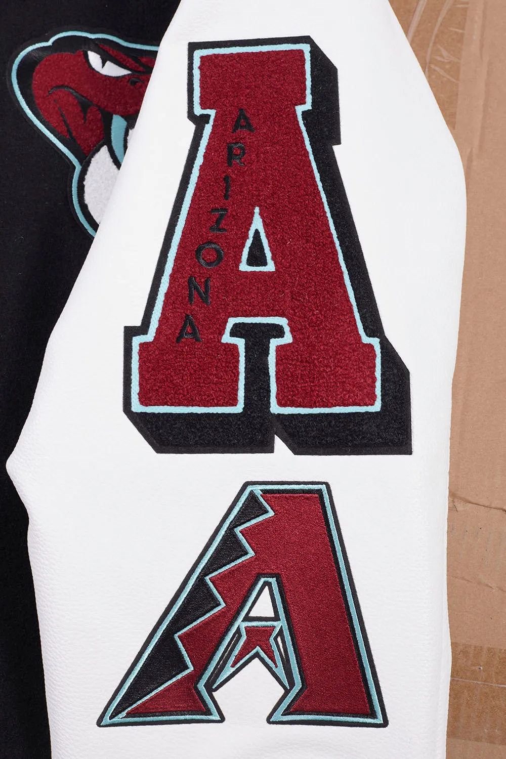 MLB ARIZONA DIAMONDBACKS MASHUP MEN'S RIB WOOL VARSITY JACKET (BLACK/WHITE)