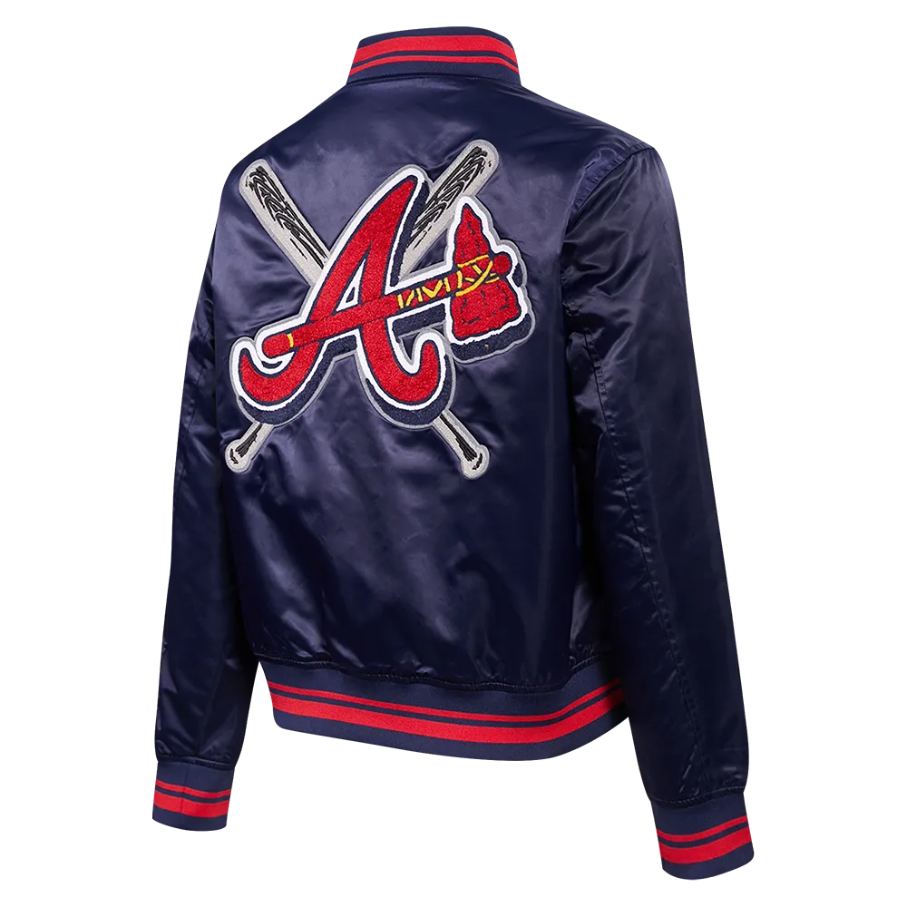 MLB ATLANTA BRAVES MASHUP WOMEN'S RIB SATIN JACKET (MIDNIGHT NAVY/RED/MIDNIGHT NAVY)