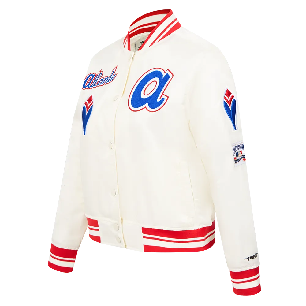 MLB ATLANTA BRAVES RETRO CLASSIC WOMEN'S RIB SATIN JACKET (EGGSHELL/ RED)