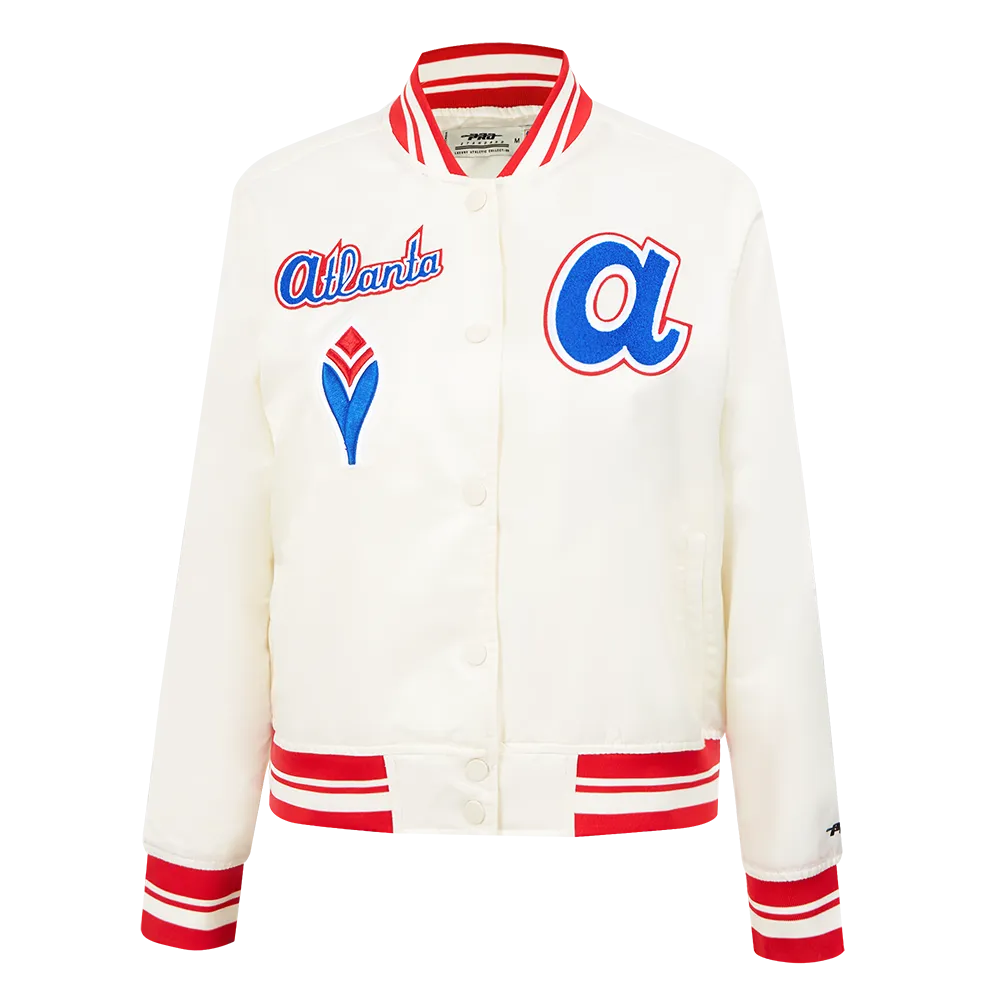 MLB ATLANTA BRAVES RETRO CLASSIC WOMEN'S RIB SATIN JACKET (EGGSHELL/ RED)