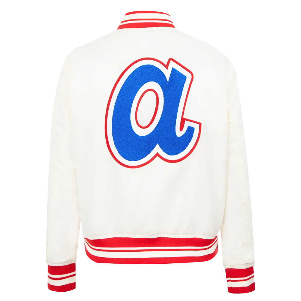 MLB ATLANTA BRAVES RETRO CLASSIC WOMEN'S RIB SATIN JACKET (EGGSHELL/ RED)