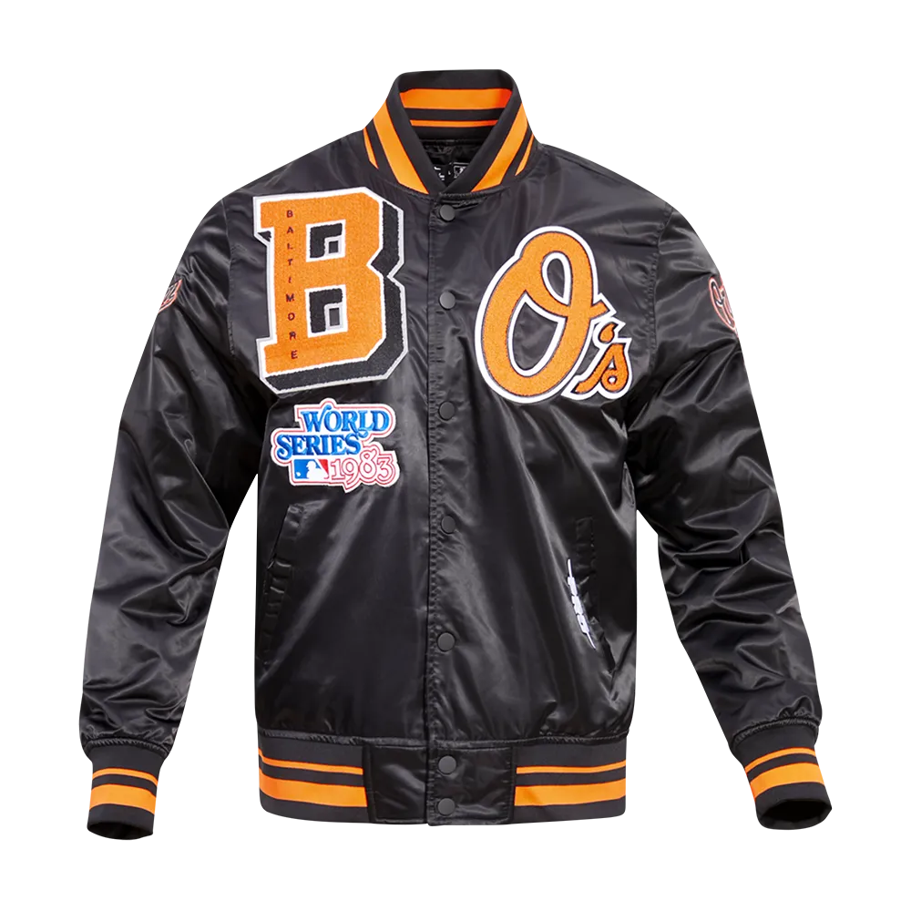 MLB BALTIMORE ORIOLES MASHUP MEN'S RIB SATIN JACKET (BLACK)