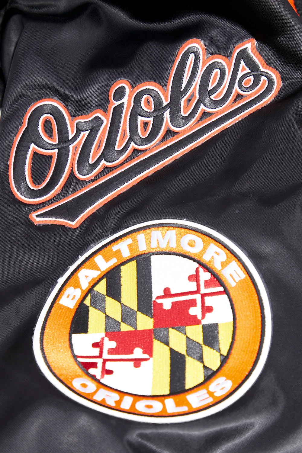 MLB BALTIMORE ORIOLES MASHUP MEN'S RIB SATIN JACKET (BLACK)