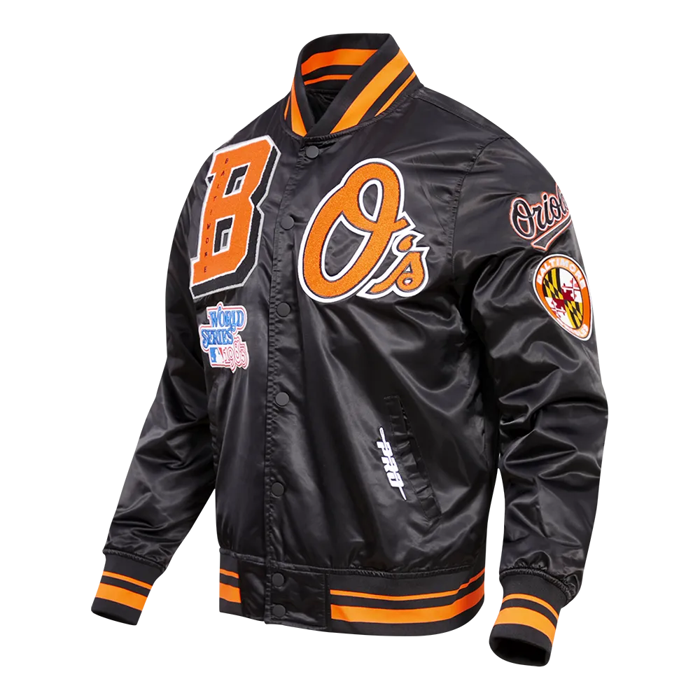 MLB BALTIMORE ORIOLES MASHUP MEN'S RIB SATIN JACKET (BLACK)